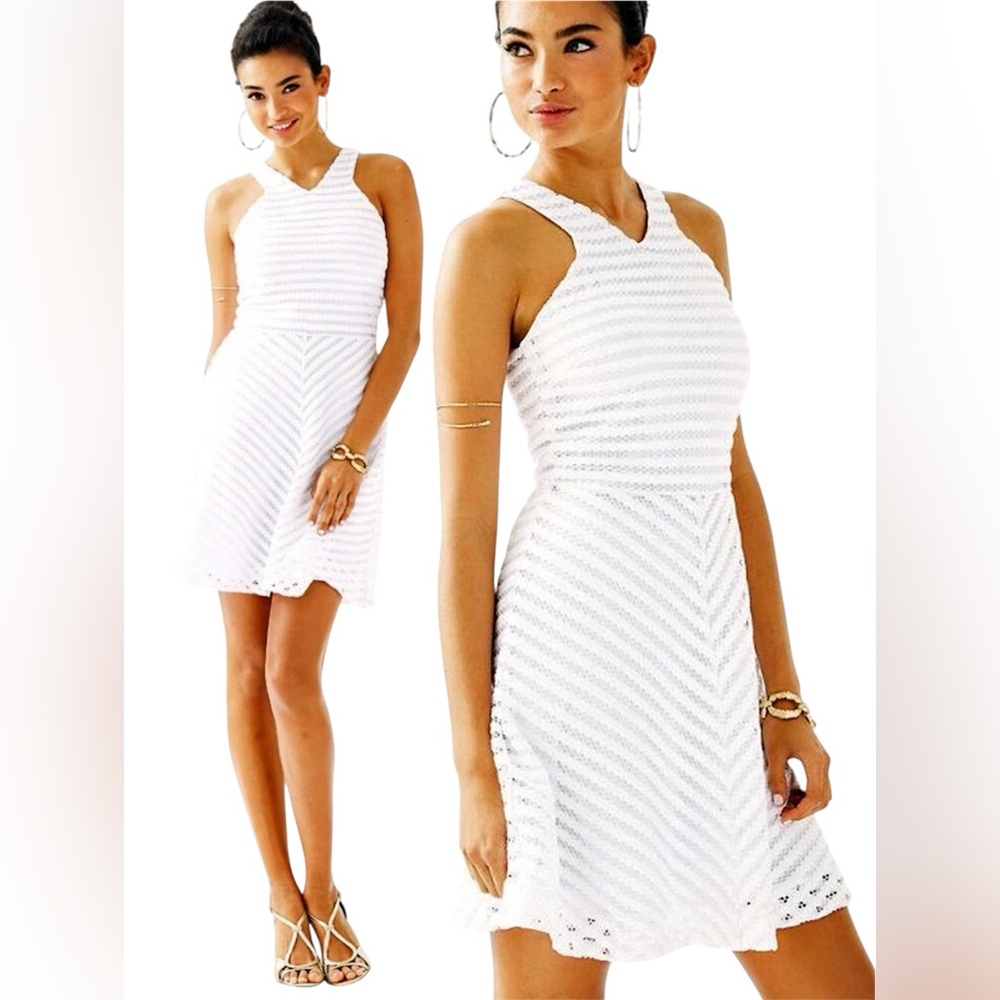 Lilly Pulitzer Megyn White Crochet Mermaidcore Asym Hem Dress NWT S